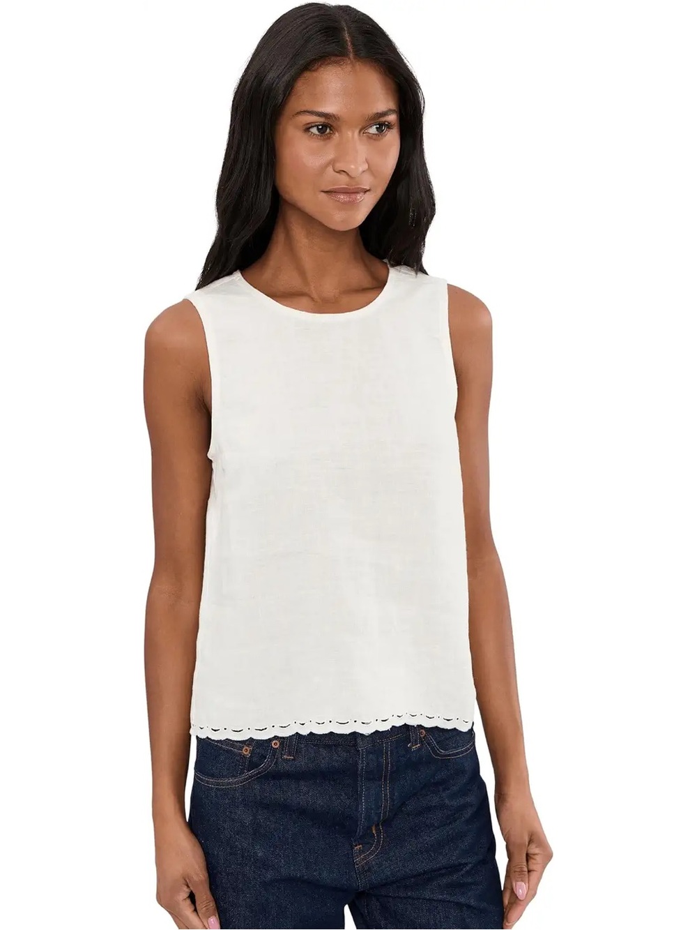 NWT - Madewell White Lace-Trim Pleated Shell Top in 100% Linen - Size S